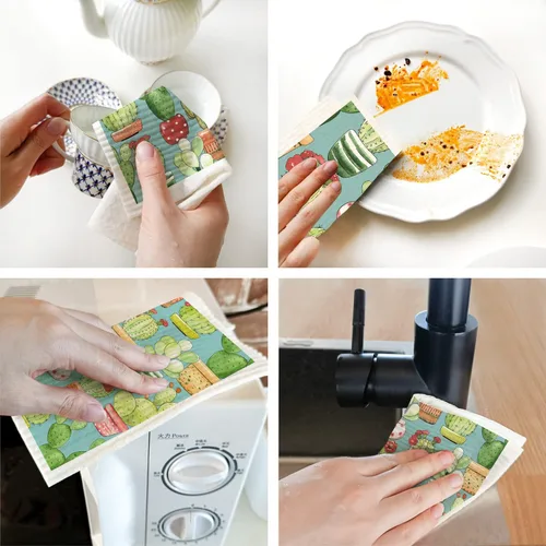 Vista 6 de Morigins Juego de 6 paños de cocina suecos de cactus reutilizables compostables, paños de cocina de esponja de celulosa