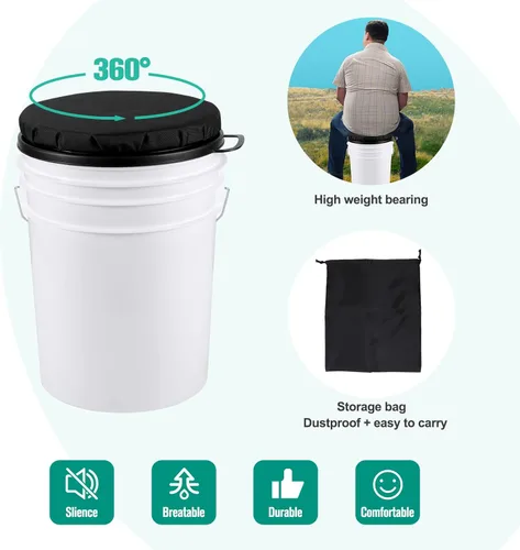 Vista 4 de Asiento de cubo de 5 galones, asiento giratorio de 360 grados, tapa de asiento de cubo con funda impermeable para caza de pato paloma, pesca