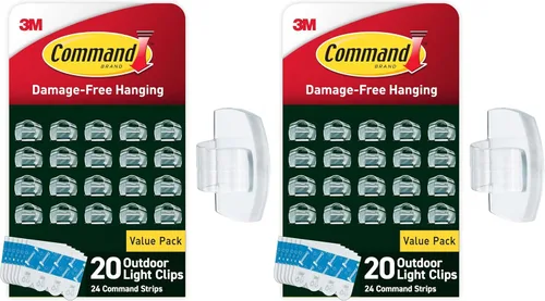 Vista 11 de Command - Clips para luces de exterior, 40 transparentes y 48 tiras, suspensión sin daños con tiras resistentes al clima, clips de pared para colgar