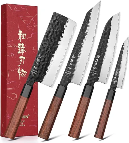 Vista 17 de HEZHEN Bloques de Cuchillos Juego de Cuchillos de Cocina, Juego de Cuchillos de Chef Couteaux, Cuchillo Santoku Estilo Japonés, Juego de Cuchillos