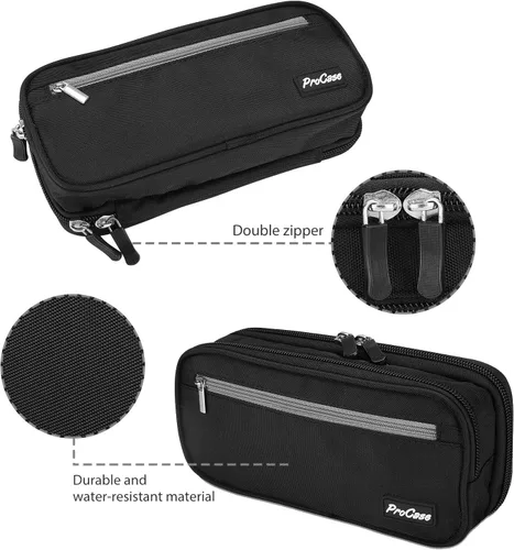Vista 5 de Procase Estuche para lápices de doble compartimento, estuche compacto con múltiples bolsillos, duradero y repelente a la suciedad, niños o niñas