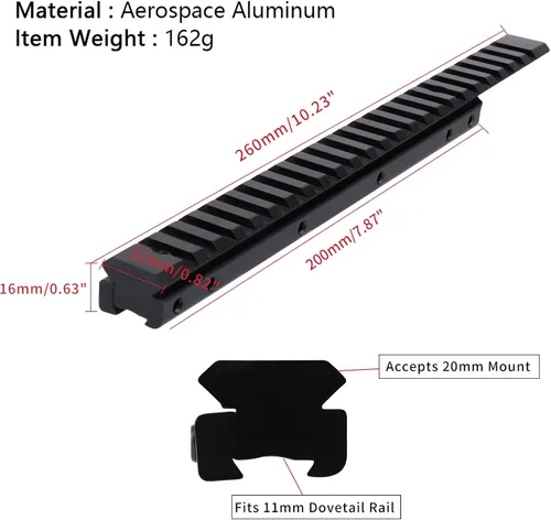 Vista 4 de Picatinny Rail Dovetail to Picatinny Adapter for 11mm to 20mm Converter Rail Mount, Lightweight Rail Mount for 1913 Rails