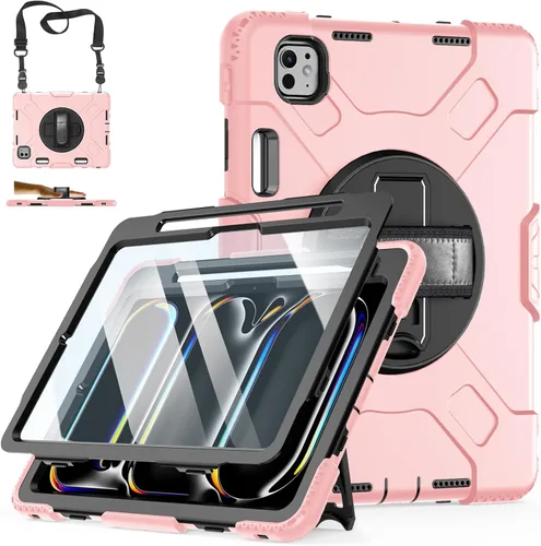 Vista 16 de Funda para iPad Pro 11 M5 2025/M4 2024: Funda protectora para iPad Pro de 11 pulgadas 5ª generación con protector de pantalla, soporte, asa y correa
