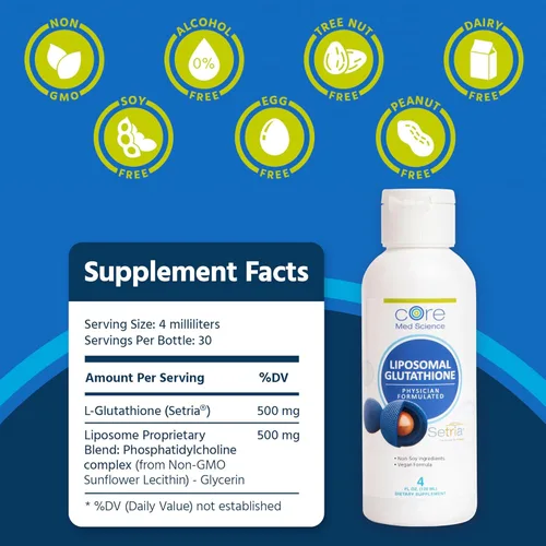 Vista 3 de Glutatión liposomal optimizado, 0.018 oz. L glutatión reducido bajo la marca "Setria más 0.018 oz de fosfatidilcolina. Ayuda a mantener la salud