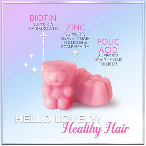 Vista 3 de Hello Lovely - Gomitas de vitaminas para el cabello con biotina, 5000 mcg de vitaminas E y C que apoyan el crecimiento del cabello, vegetariano