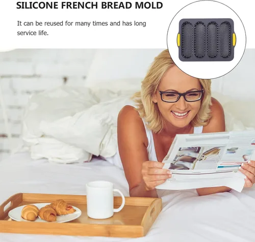 Vista 4 de Molde de silicona para baguette de 4 ondas, antiadherente, para pan francés, molde para hornear, moldes de silicona perforados, bandeja para hornear