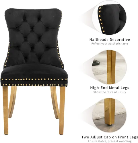 Vista 24 de ODUSE-DAILY - Juego de 2 sillas de cocina y comedor de terciopelo beige, con capitoné, tapizadas en terciopelo, estructura de madera maciza