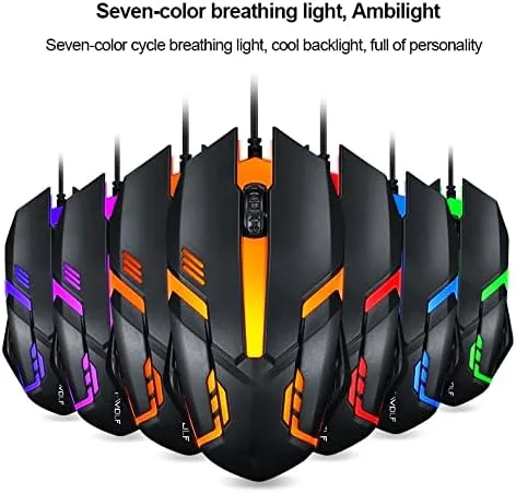 Vista 3 de SMAIGE Ratón USB con cable Ratón óptico RGB para computadora, 1200 DPI para oficina, hogar y juego para PC con Windows, laptop, escritorio