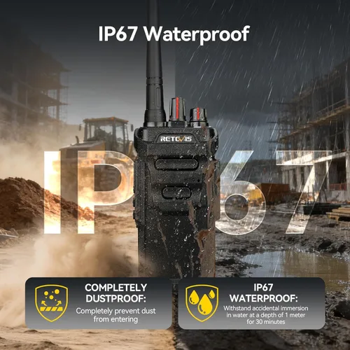 Vista 2 de Retevis Walkie Talkies RT48 IP67 impermeable para adultos, resistente, radio profesional bidireccional recargable, 1200 mAh, VOX, alarma