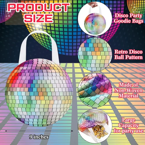 Vista 3 de Shihanee 24 piezas de bolsas de regalo de discoteca con bola de discoteca, bolsas de regalo no tejidas con asas, bolsas de caramelos retro