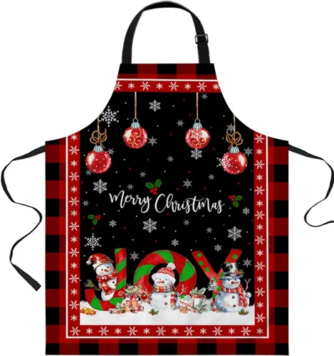 Christmas Bib Aprons with Pockets Waterproof, Adjustable Apron for Men Women Joy Xmas Tree Snowman Winter Snowflake Red Black Plaid