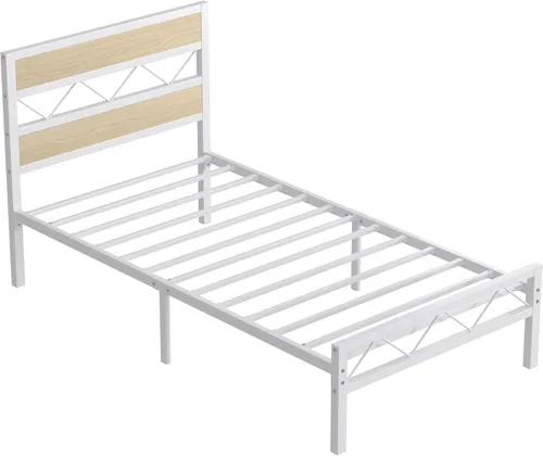 Vista 9 de VECELO Base de cama tamaño individual con cabecero, plataforma resistente con soporte de listones de metal, no necesita somier, fácil montaje, negro