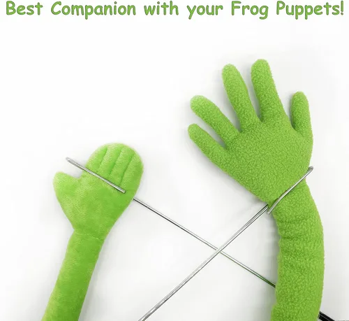 Vista 4 de Kermit - Marioneta de rana con barra de control de brazo de marionetas y 50 calcomanías de rana Kermit, juguete de peluche suave de rana de mano