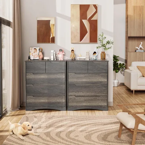 Vista 13 de Gizoon Cómoda de 5 cajones, cómoda negra para dormitorio con gran capacidad de almacenamiento, cómoda con mango integrado, dispositivo resistente