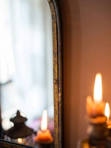 Vista 5 de Espejo curvado de hierro forjado, decoración retro, espejo de sala de estar, espejo de ventana de flores, decoración de pared, adecuado