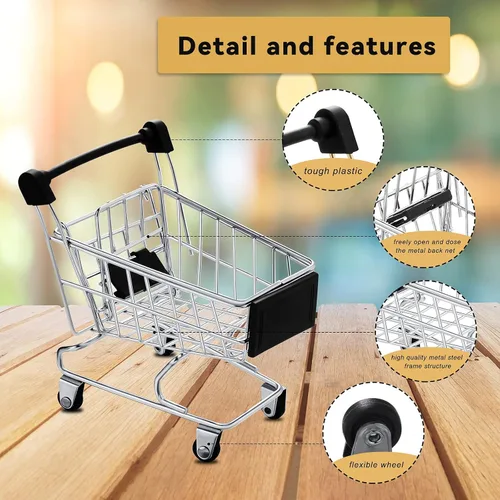 Vista 3 de Hotop Carrito de compras pequeño de 3 piezas, carrito pequeño de supermercado, carrito de compras de metal, carrito de compras, carrito utilitario