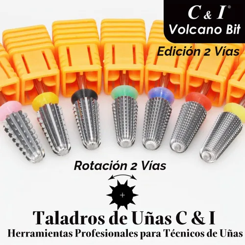 Vista 7 de C & I Taladro de uñas, broca de volcán, edición de 2 vías para técnicos de uñas para eliminar geles de uñas, uñas acrílicas y sumergir, broca