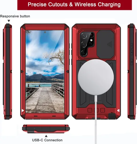 Vista 4 de NINKI Funda para cámara compatible con Samsung Galaxy S22 Ultra con protector de pantalla de metal, a prueba de golpes, a prueba de polvo, funda