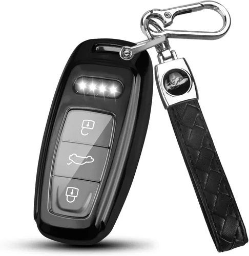 Vista 16 de QBUC Funda para llavero Audi con llavero, funda protectora de TPU suave compatible con llave inteligente Audi A3 A6 A7 A8 Q7 Q8 E-Tron S3 S6 S7 SQ7