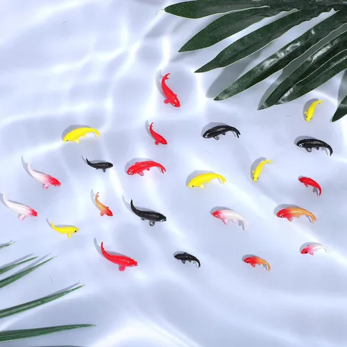 Vista 6 de 30 piezas de peces pequeños, pequeños peces de plástico, mini decoración de peces Koi, pequeñas figuras de peces Koi para jardín de hadas, proyectos