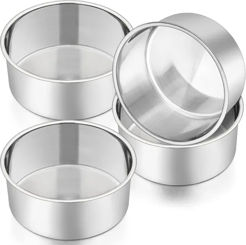 Vista 9 de P&P CHEF - Juego de moldes redondos para tartas de 6 pulgadas, moldes de acero inoxidable para hornear de capa para tartas de cumpleaños y boda,