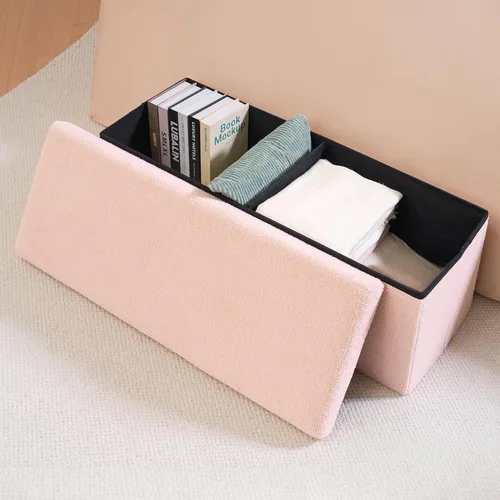 Vista 50 de PINPLUS Otomanas otomanas de almacenamiento con forma cuadrada con reposapiés de almacenamiento para sala de estar, asiento otomano Boucle para Gris