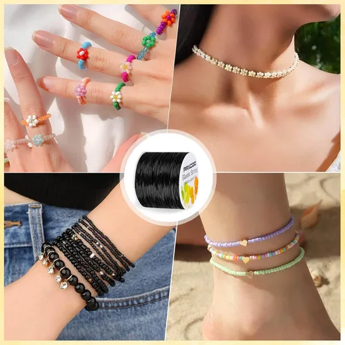 Vista 7 de PAXCOO 1.4 MM de cuerda elástica para pulseras, cuerda mágica elástica para pulseras de la amistad, collares, cuentas de arcilla, cuentas de pony