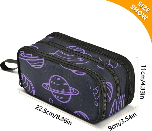 Vista 3 de Nylon Large Pencil Bags Space Planet Purple Black Big Capacity Pen Pencil Case Stationery Organizer for Elementary Women estuche