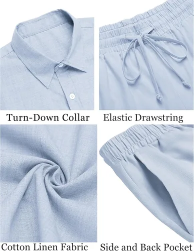 Vista 3 de COOFANDY Men's 2 Pieces Cotton Linen Set Short Sleeve Button Down Shirts Summer Beach Shorts Casual Outfits