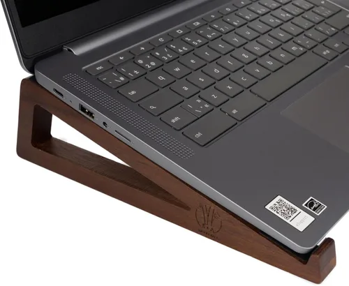 Vista 2 de S&A WOODCRAFT Soporte de madera para laptop, soporte portátil para computadora portátil para tableta con bolsa de transporte, soporte compacto