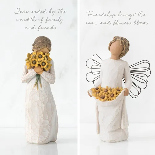 Vista 4 de Willow Tree Warm Embrace Figura Plus Sunshine Angel Figure, esculpida pintada a mano, juego de 2 piezas