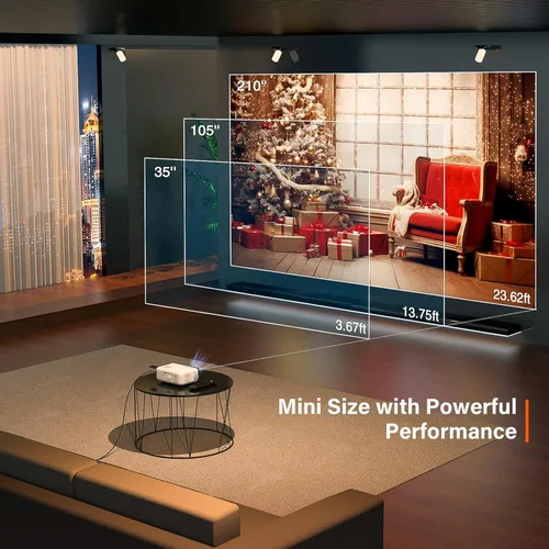 Vista 3 de Mini proyector, VOPLLS 1080P Full HD compatible con proyector de video, proyector de cine en casa portátil al aire libre, zoom del 50%, compatible