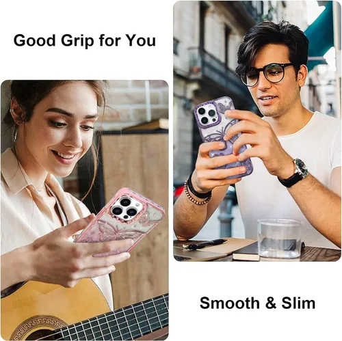 Vista 5 de BITOBE Diseñada para iPhone 16 Pro Max, Bonita Funda de Mariposa 3D Delgada con Chapado Brillante Reluciente de Lujo para Mujeres y Niñas Protectora