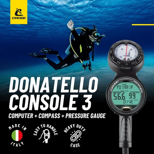 Vista 6 de Cressi Consola para ordenador de buceo - Manómetro, brújula - Consola Donatello 3: Made in Italy