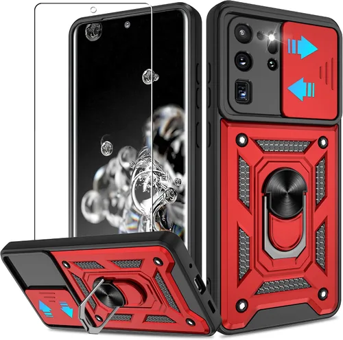 Vista 9 de Atump - Funda protectora para Samsung Galaxy S20 Ultra con protector de pantalla HD con cubierta deslizante para cámara, soporte de anillo