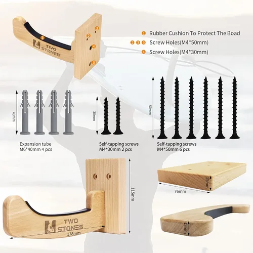Vista 2 de TWO STONES Estantes para tablas de surf para la pared, colgador de tablas de surf funciona como una tabla corta, skimboard y longboard o soporte