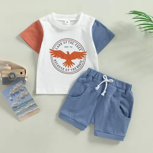 Vista 3 de Conjunto de ropa patriótica con estampado americano para el 4 de julio para bebé y niño del 4 de julio