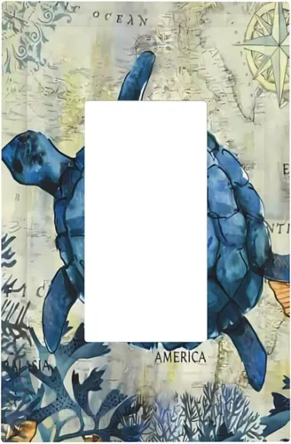 Vista 18 de Placa de Pared Tropical Océano Playa Azul Turquesa Tortuga Marina 1 Pandilla Cubiertas de Salida Duplex Receptáculo Placa Frontal Eléctrica
