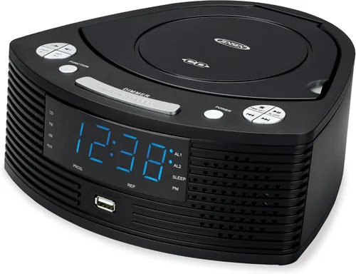 Jensen® Reproductor de Discos Compactos Estéreo con Radio AM/FM y Reloj Despertador Digital de Alarma Dual