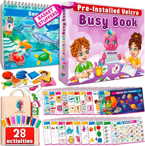 Vista 8 de Curious 2 Learn Montessori Busy Book para niños de 3 a 5 años – Carpeta de aprendizaje preescolar premontada con 28 actividades, bolsa de viaje y 8