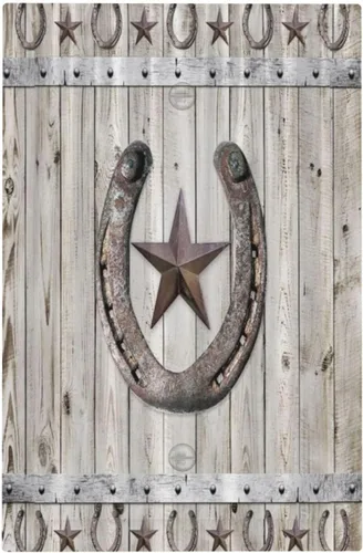 Vista 104 de Cubiertas de pared de estilo rústico occidental de madera puerta de granero herradura de hierro estrella placas de pared simple dúplex cubiertas