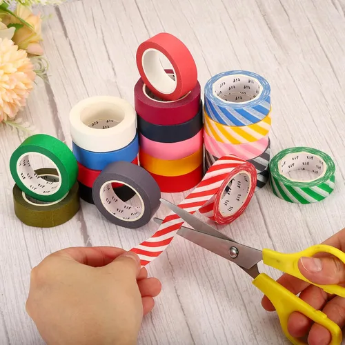 Vista 4 de PATIKIL Cinta holográfica Washi de 0.59 pulgadas x 10.93 yardas, 1 rollo de calcomanías autoadhesivas con patrón de rayas para decoración de Azul