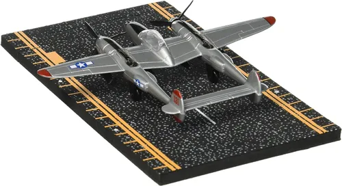 Vista 2 de Hot Wings Planes P-38 Rayo con pista conectable, avión fundido a presión gris en museos de aviación a nivel nacional