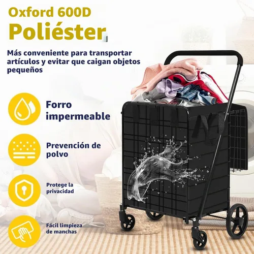 Vista 5 de Siffler Carrito de compras con capacidad de 396lbs, carrito de compras grande actualizado con ruedas, carritos de compras plegables resistentes