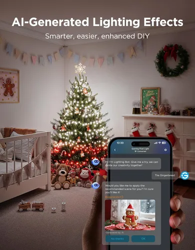 Vista 6 de Govee Cadena de luces brillantes de Navidad de 66 pies, cadena de luces RGBWIC con 250 LED de cabeza de bala, controlada por aplicación, más de 140