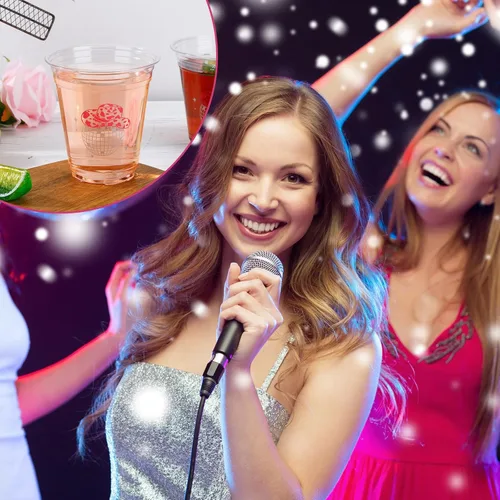 Vista 5 de Sliner 100 tazas de plástico de discoteca vaquera negra y rosa para decoración de despedida de soltera, 12 onzas, vasos desechables de bola