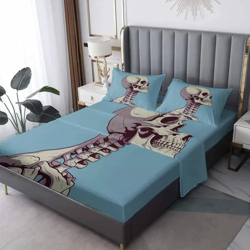 Juego de sábanas de esqueleto tamaño individual, sábanas de microfibra suave, bolsillo profundo, sábanas y fundas de almohada estampadas sin