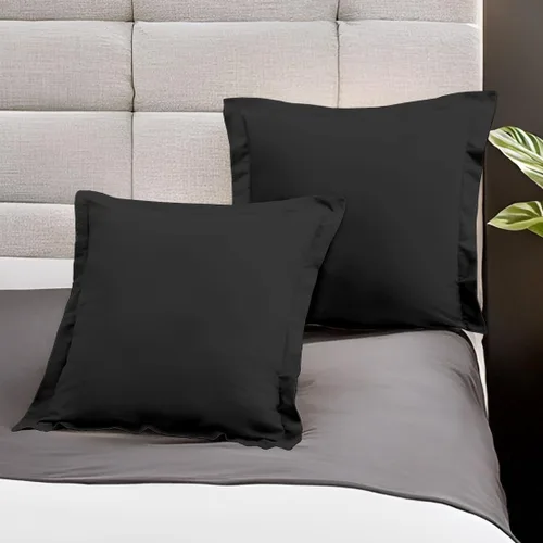 Vista 23 de Juego de 2 fundas de almohada de 600 hilos, suaves, 100% algodón egipcio, cuadrado europeo de 26 x 26 pulgadas, decorativas, fundas de almohada Negro