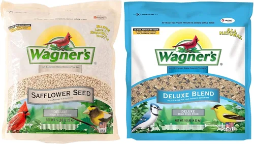 Wagner's Paquete de semillas de cártamo y alimento de lujo para aves silvestres | 5 libras de semilla de cártamo + 10 libras de alimento para pájaros