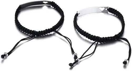 Vista 7 de XUANPAI Personalized Handmade Braided Bracelet with Hollow Heart Symbol Adjustable Rope Woven Bangle for Couple